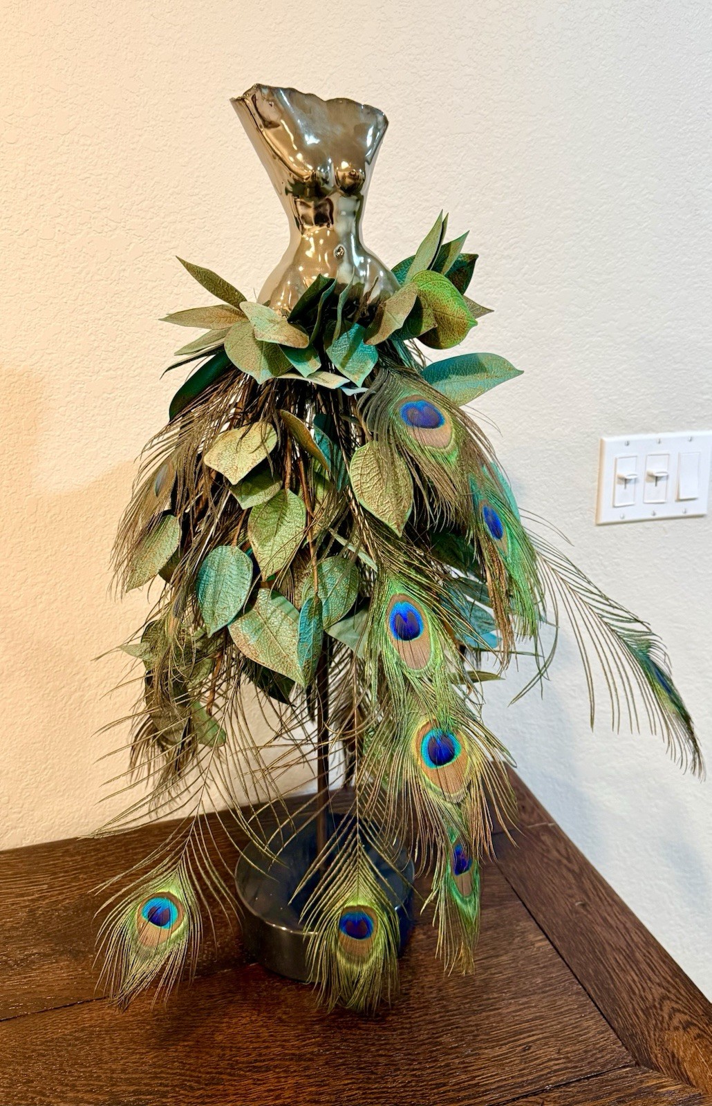 Estella Fransbergen Fine Art Bronze Female Torso Sculpture Peacock Feathers