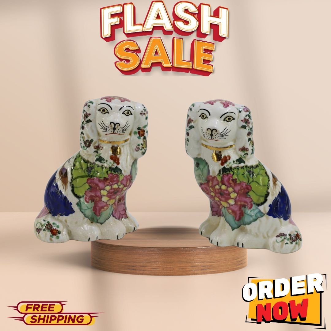 Hand-Painted 5.9″ Porcelain Spaniel Figurines, Pair for Collectibles & Décor