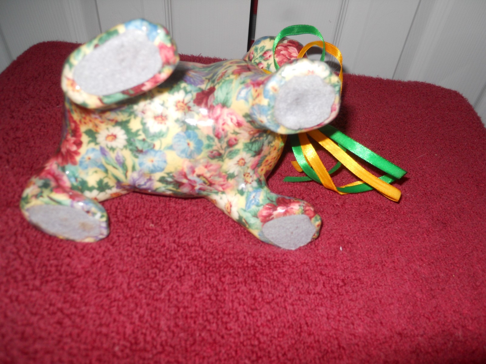 VTG Joan Baker Designs Porcelain Patchwork Decoupage Dog Figurine