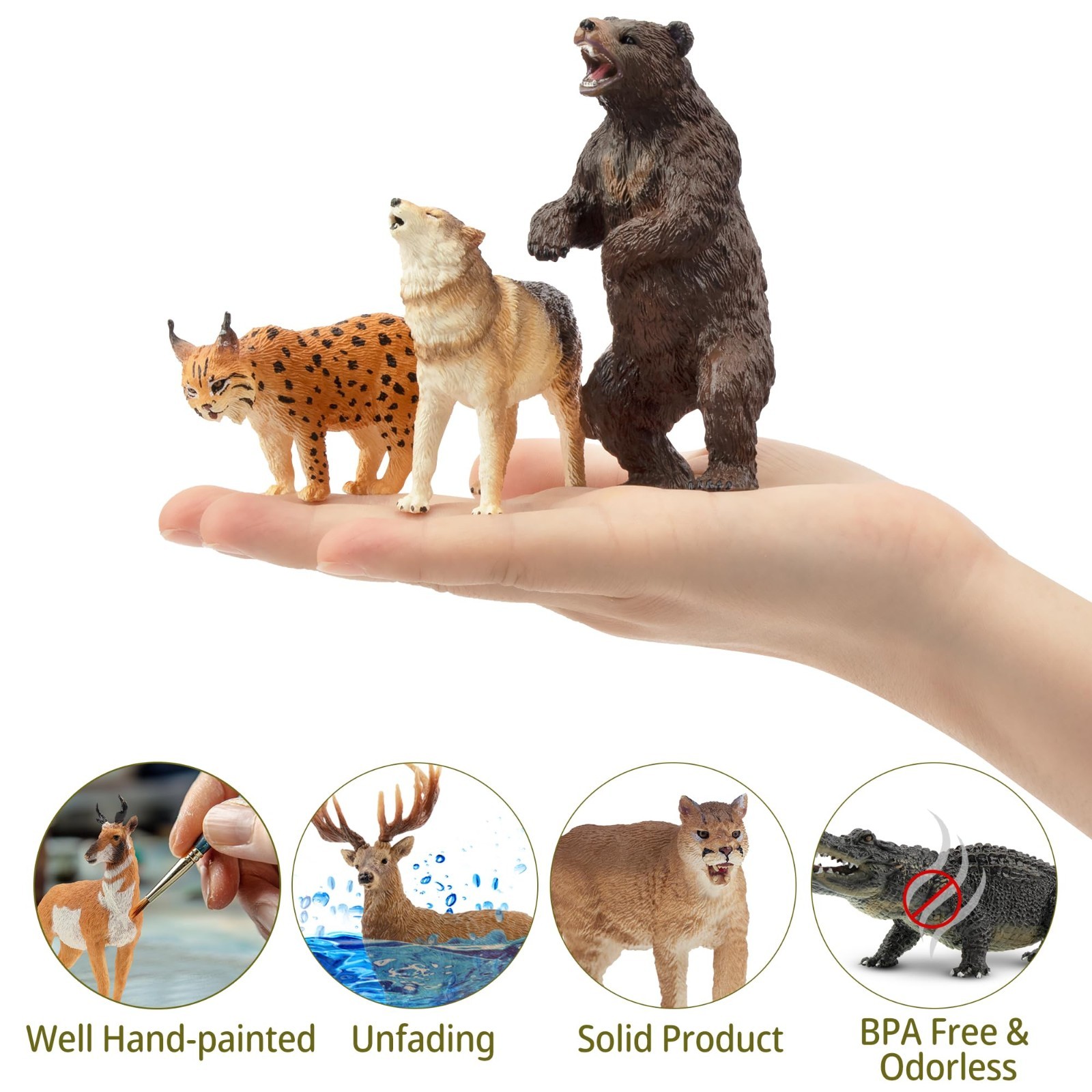 Toymany North American Forest Animal Figurine, Collectible Handpainted Toy Set
