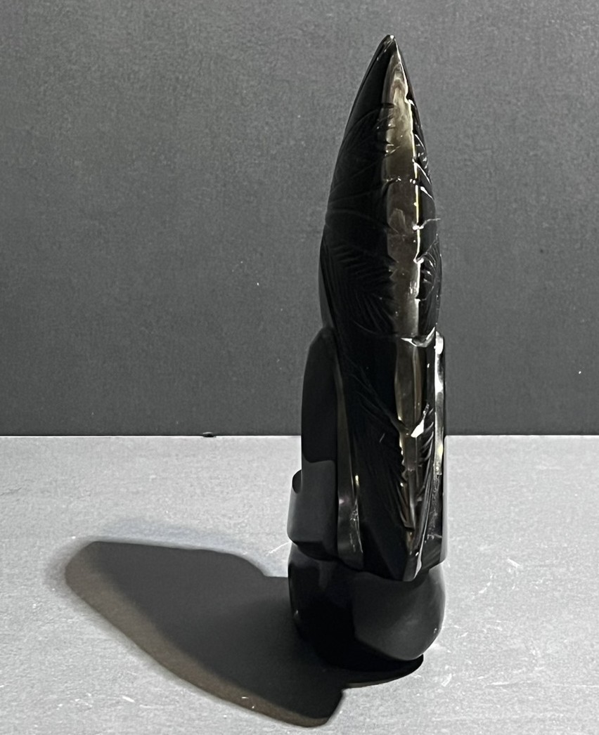 Vintage Solid Obsidian Carved Bust Sculpture Polished Black Stone 2lb 3oz