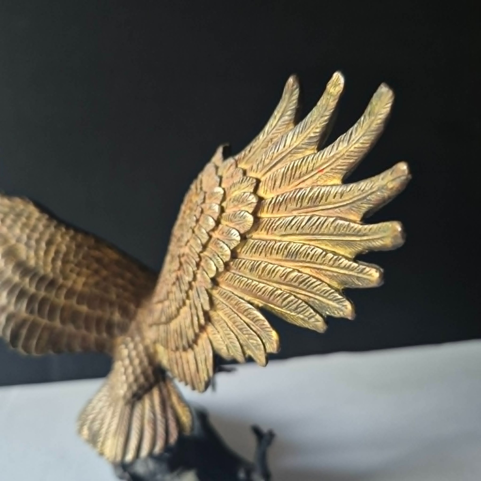 Solid Bronze Eagle Sculpture Hunting/Launching From Branch 8″ Heavy 3 lbs Patina
