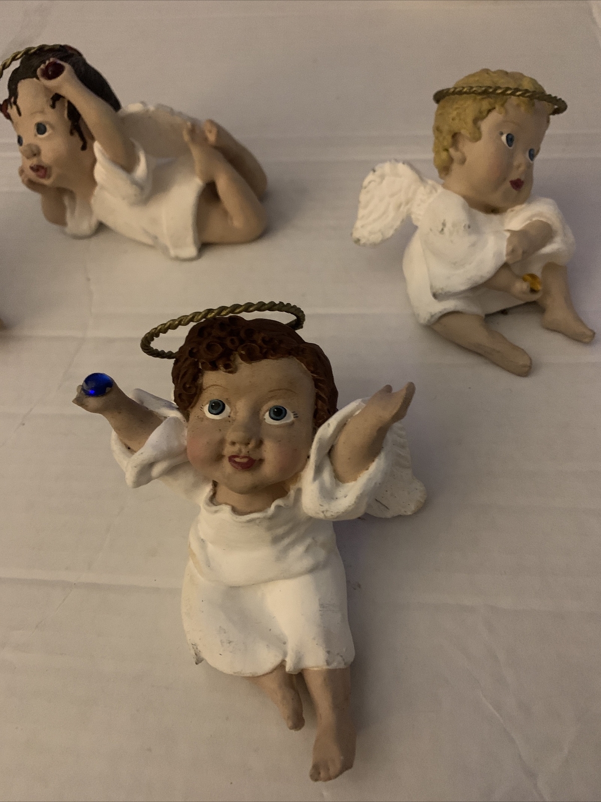 4 Vtg Ethnic ceramic Angel Sandy Doll figurines Birthstone July Dec. Nov Sept