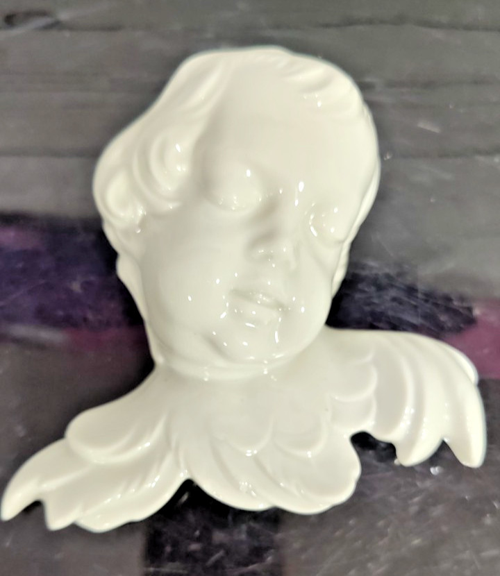 Vintage Ceramic CherubHead with Wings Wall Plaque by Karl Heinz Klette Germany
