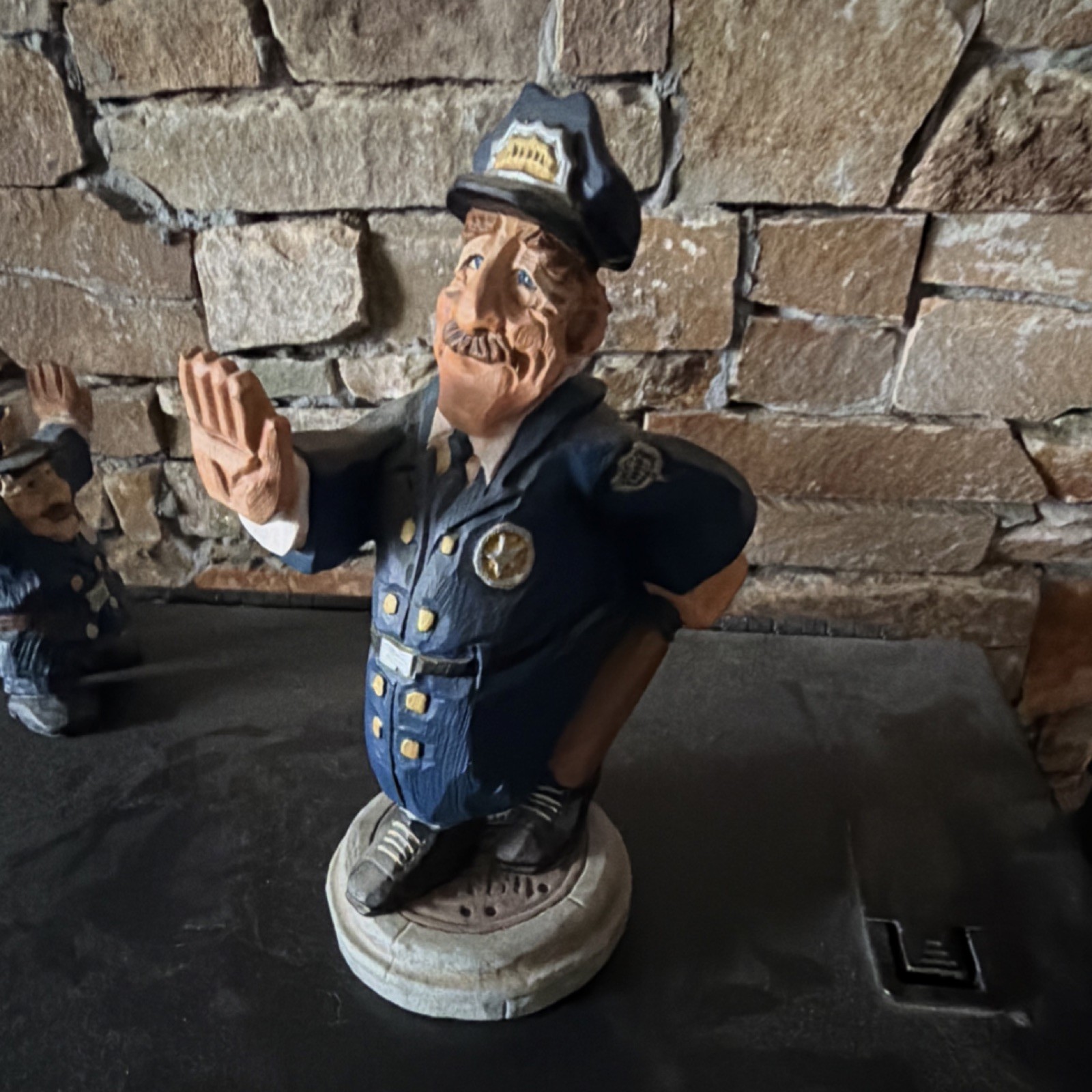 Hand Painted Resin Police Officer Figurine Blue White Black Beige Collectible