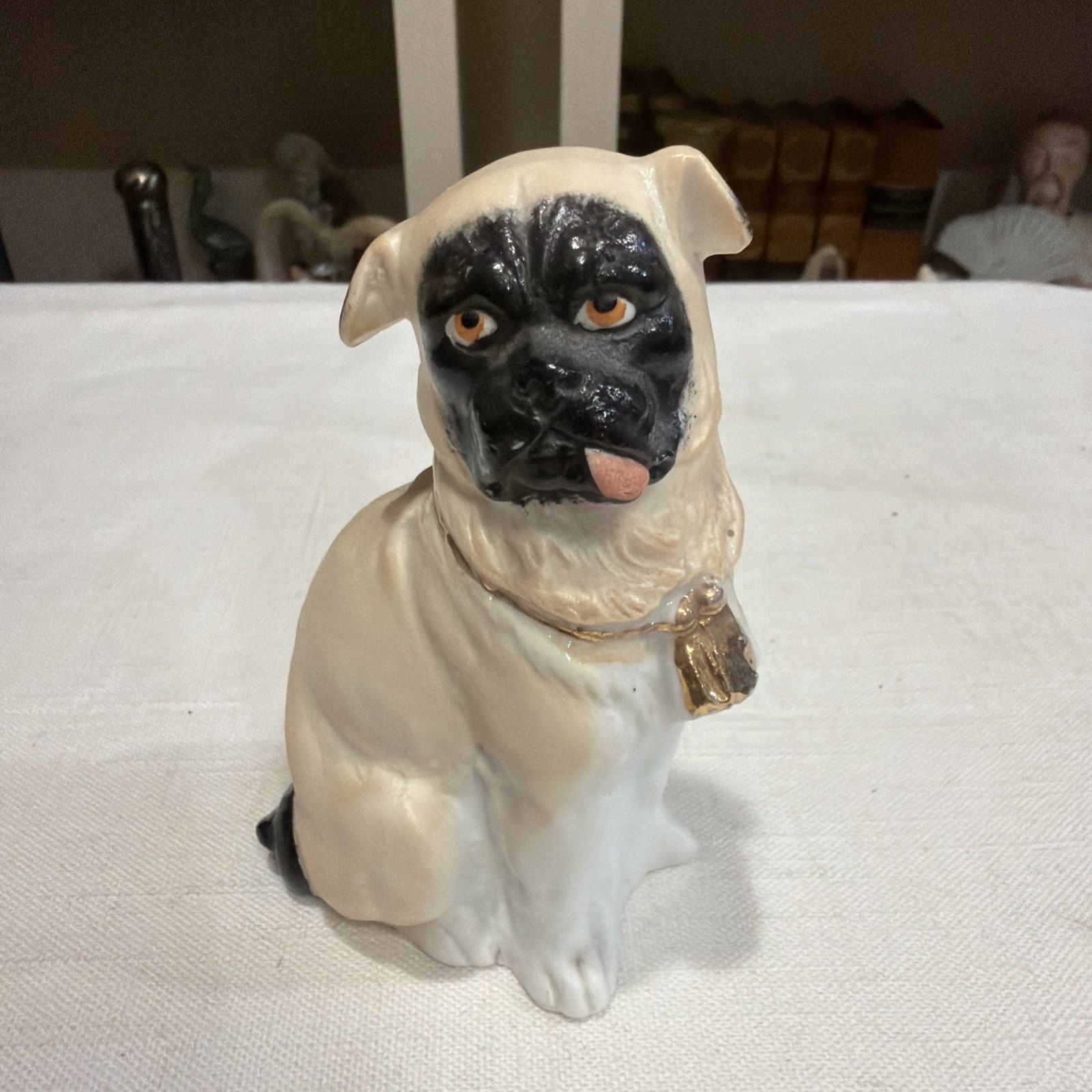 Antique German Bisque Pug Dog Porcelain Figure C1890