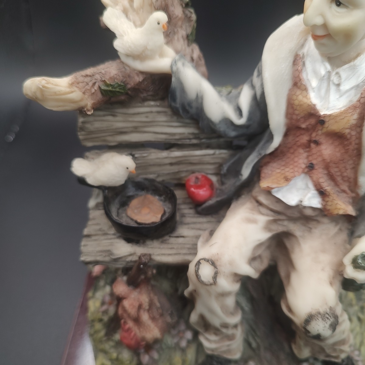 Vintage Capodimonte-style Porcelain Hobo Figurine 7 Inches Tall on Wooden Base