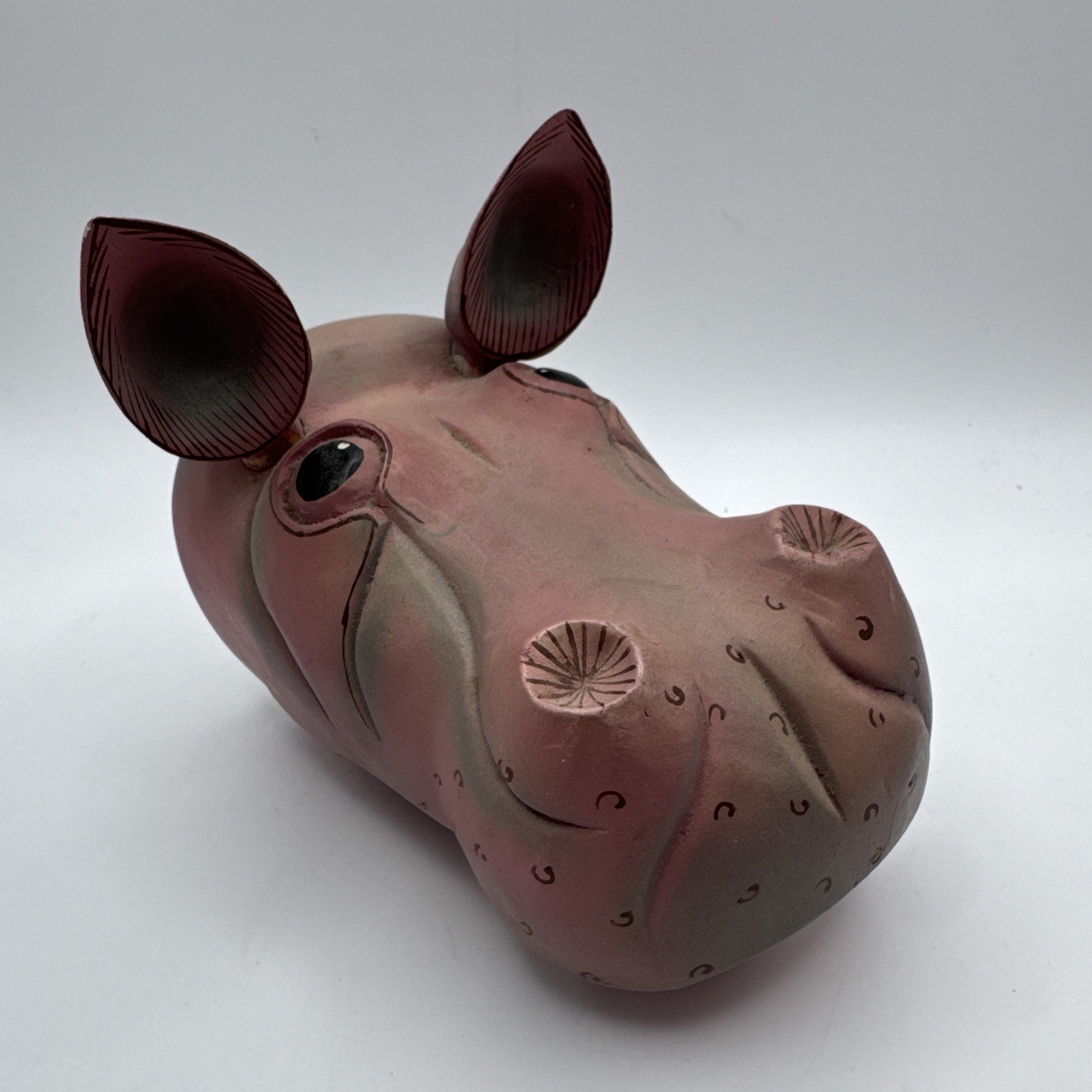 Hippo Head Wall Art Wooden Hanging House Hippopotamus Hand Carved Home Decor