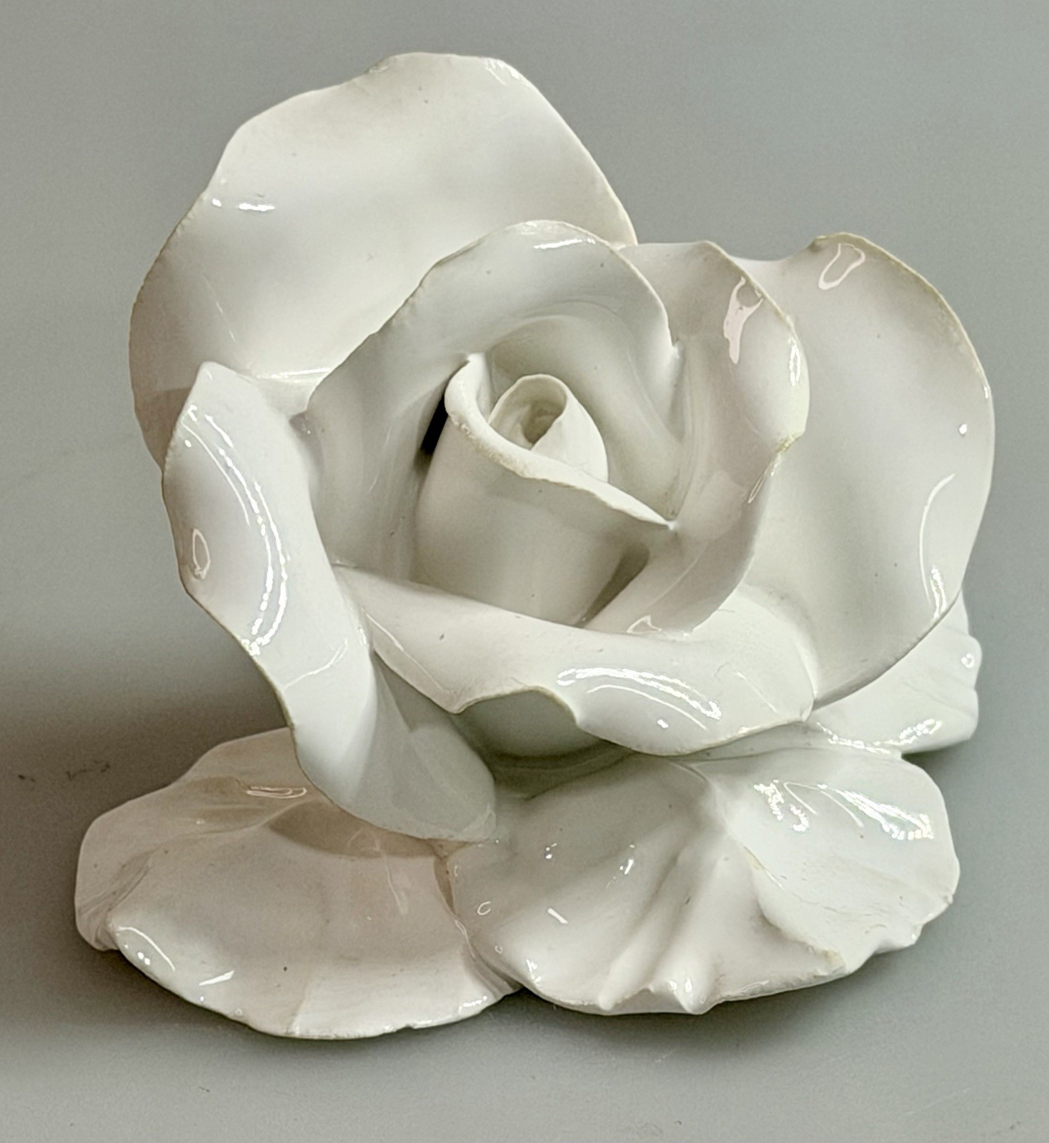 Vintage MCM Retro White Rose Sculpture Figure-Flower-Handmade-Porcelain Rose