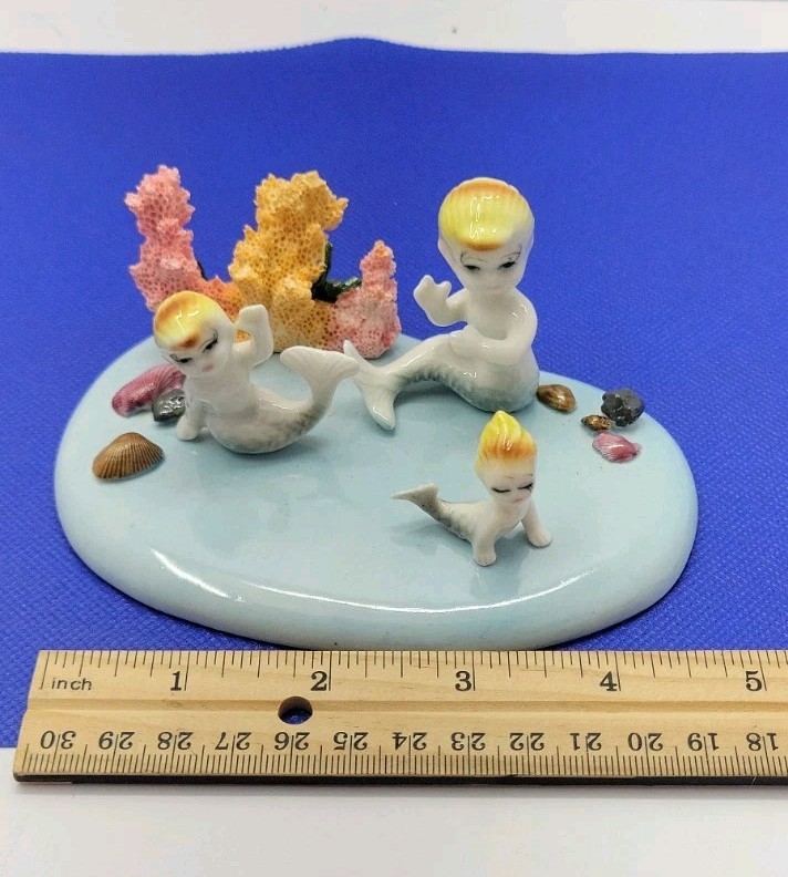 Vintage Mini Mermaid Figurines Set Kitsch Ceramic Japan Style Cute Retro Ocean D