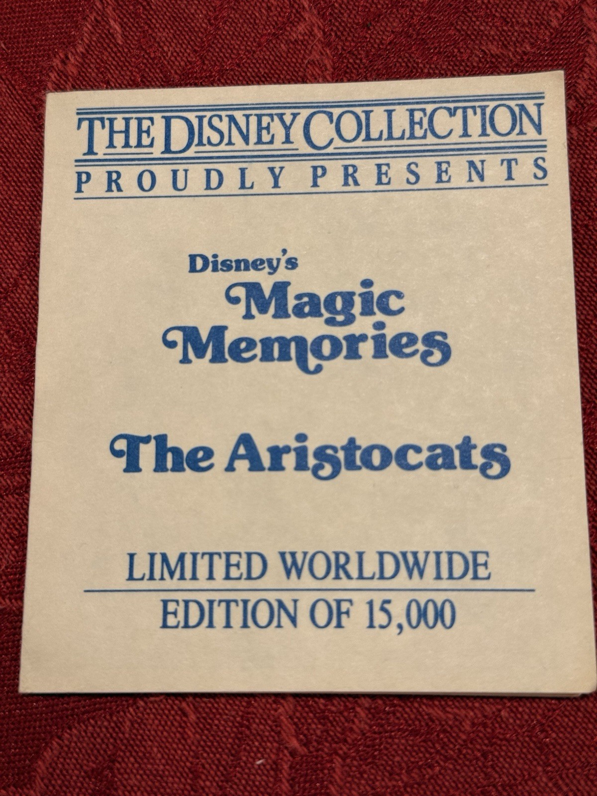 Collectible Disney’s Magic Memories The Aristocats Limited Edition Signed Ex Con