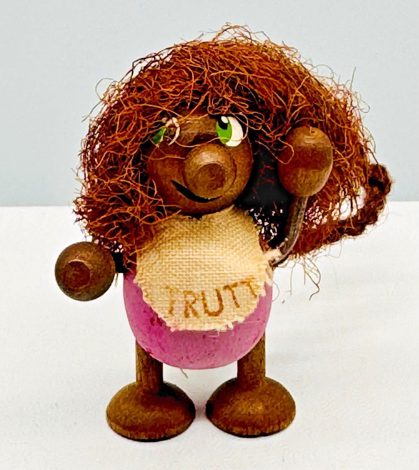 Vintage MCM Swedish Teak Wood Troll Figurine Scandinavian Tired Baby 1.75 inch