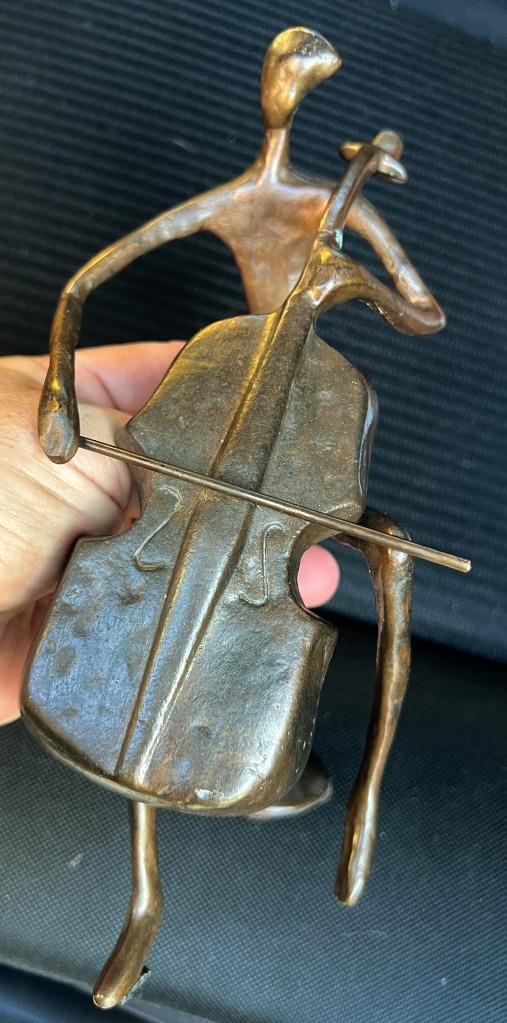 Cast Metal Bronze Art Sculpture Statue Figure Man Music Musician Cello Player