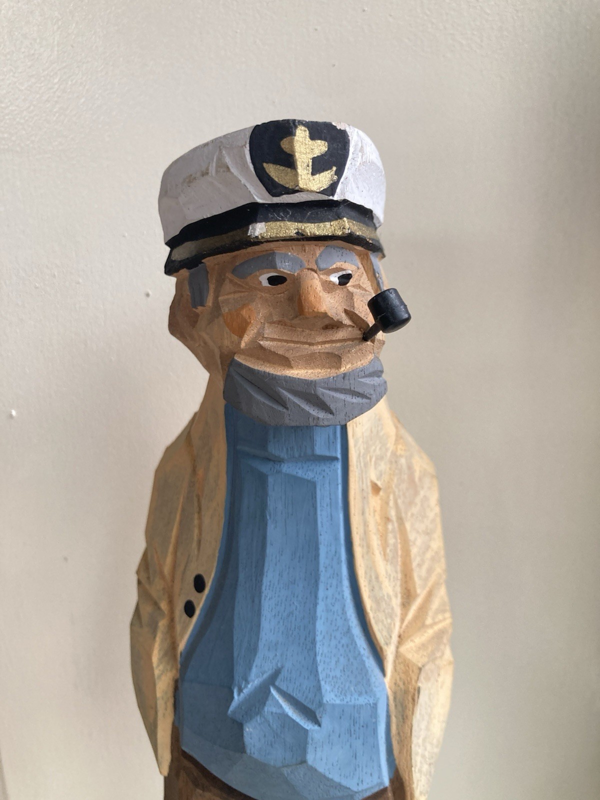 Vintage 12” Fisherman Wood Carved Old Salt Sailor Sea Captain Figure Nautical
