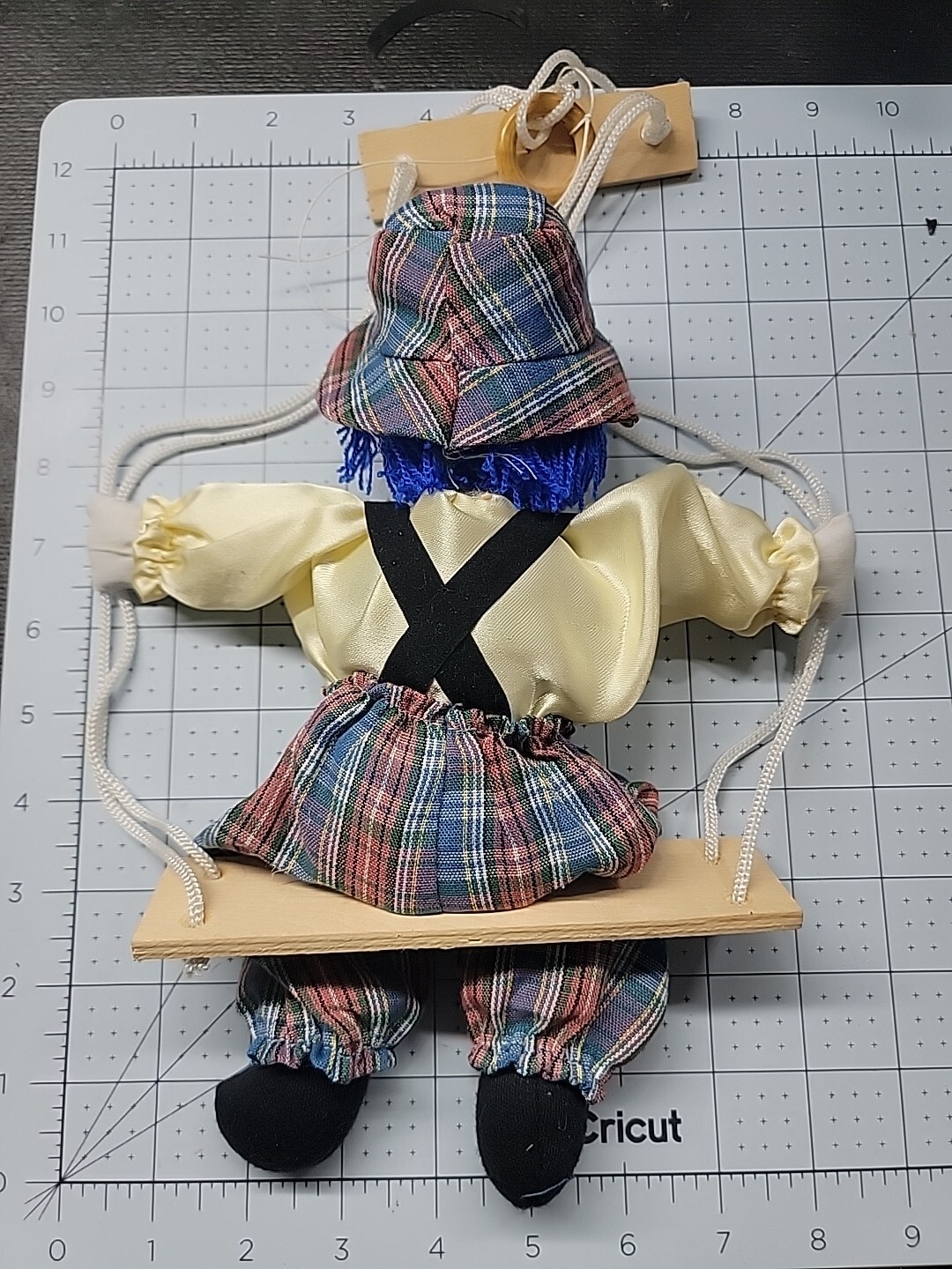 VTG Monarch Collection Clown Porcelain 10″ Puppet Marionette on wooden swing