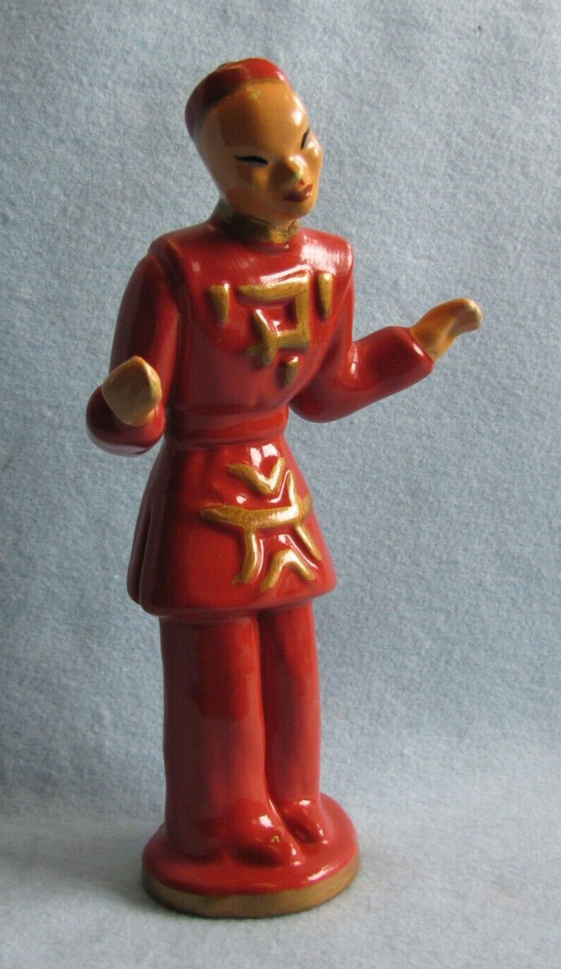 Vintage Yona Asian Figurine Red & Gold California Pottery