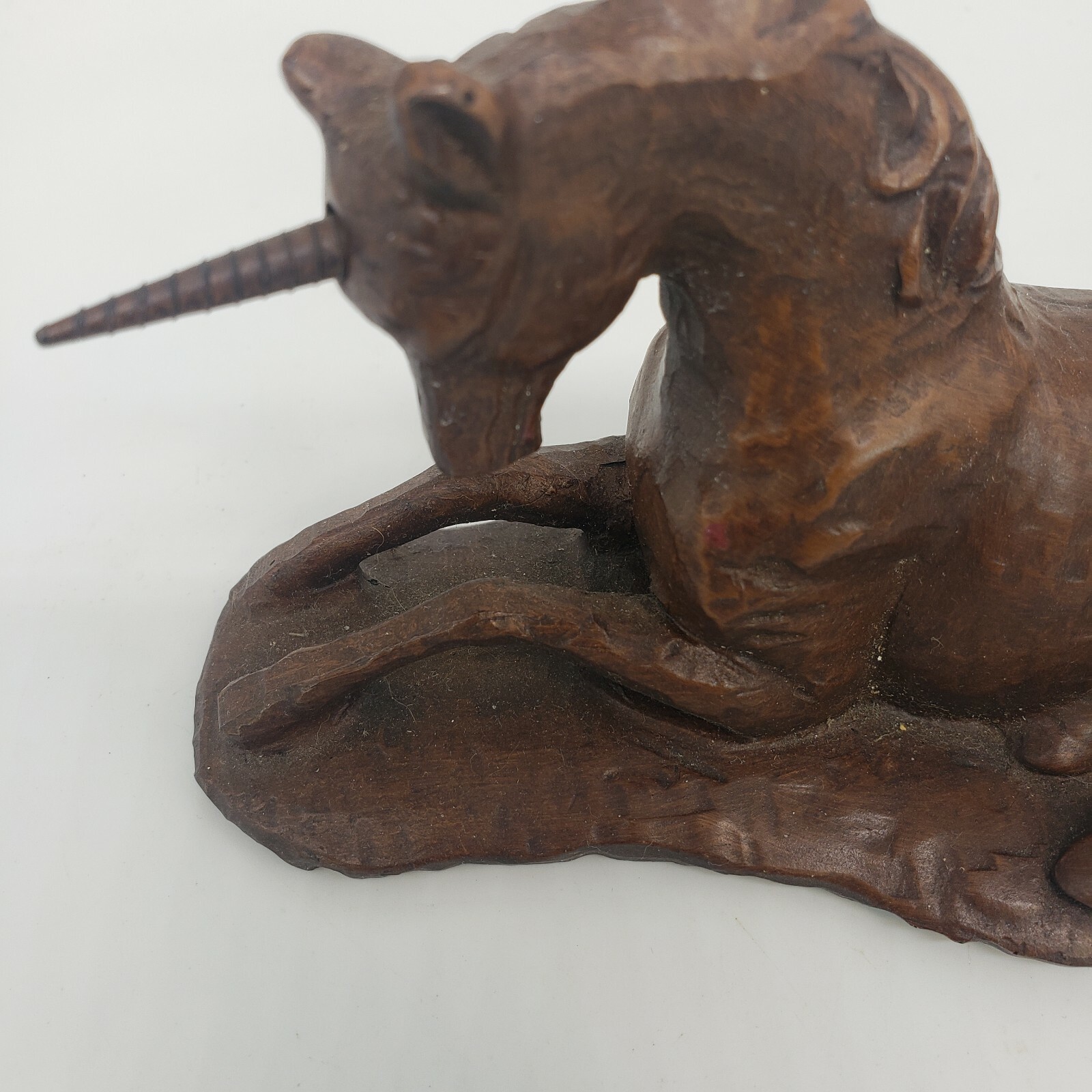 Vintage Unicorn Figurine Carved Resin Brown By Red Mill Mfg. Company