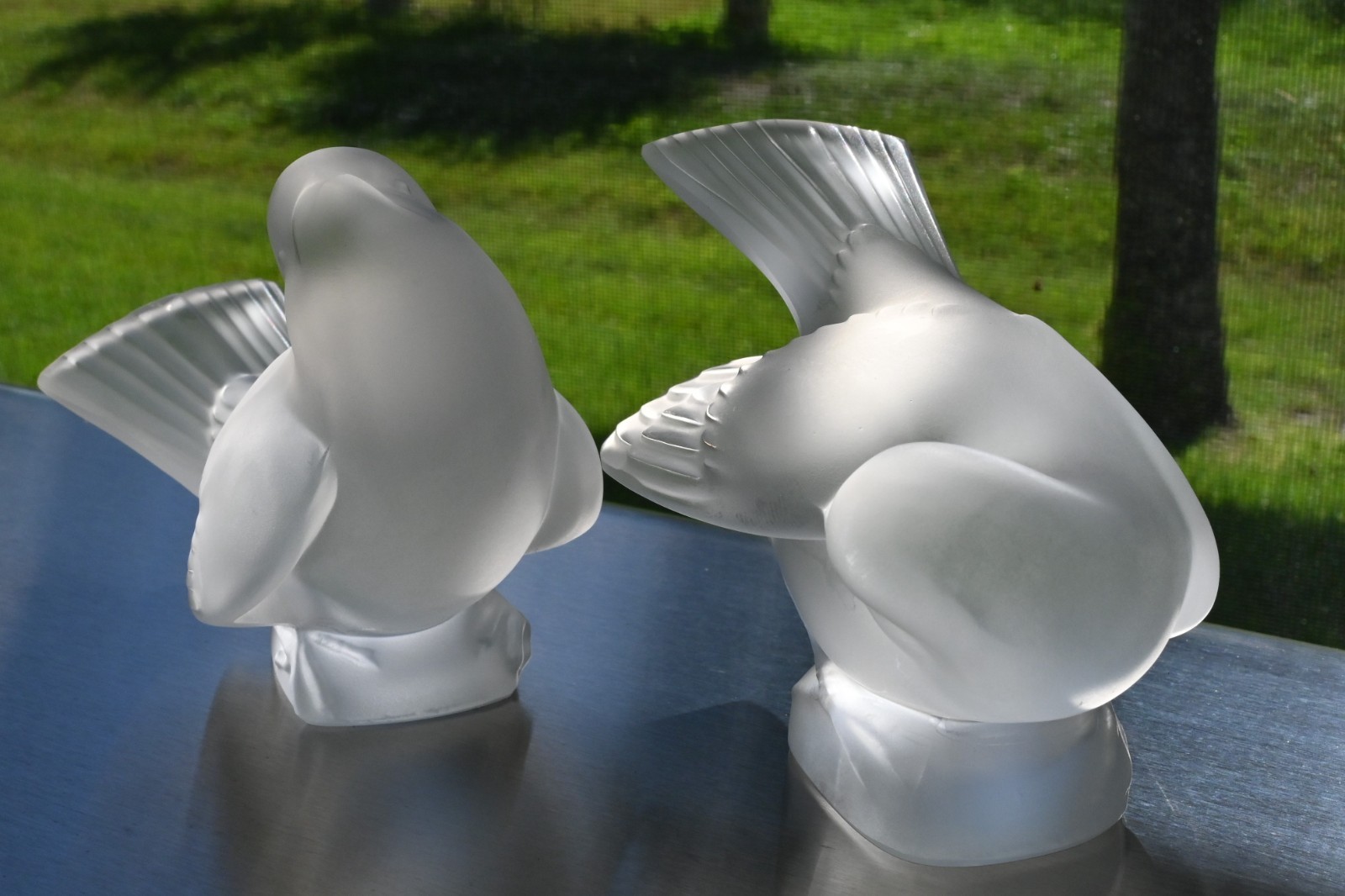 Vintage Lalique Frosted Crystal Sparrow Twins