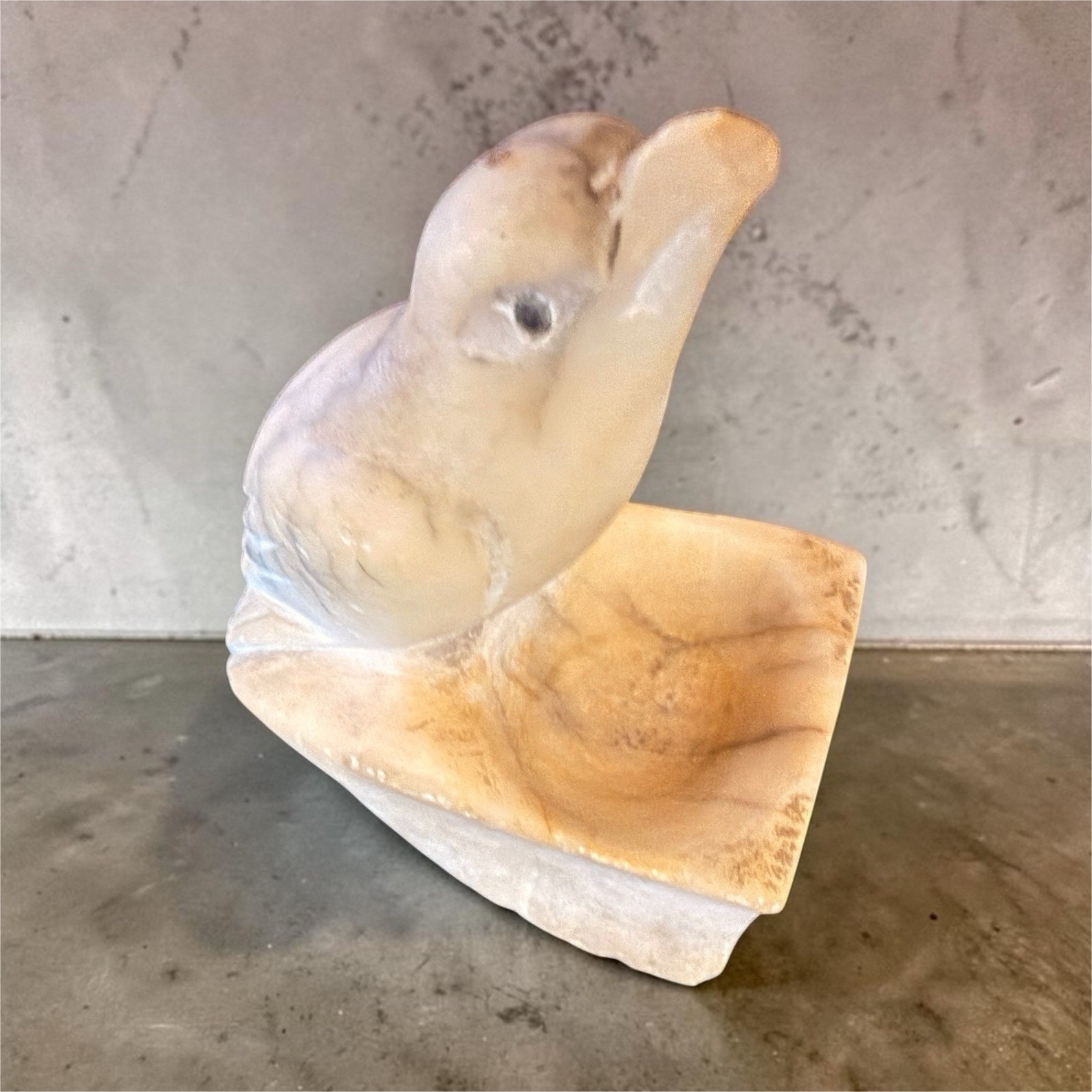 Vintage Soapstone Ivory Smooth Stone Decorative Sculpture Bird on a Bowl