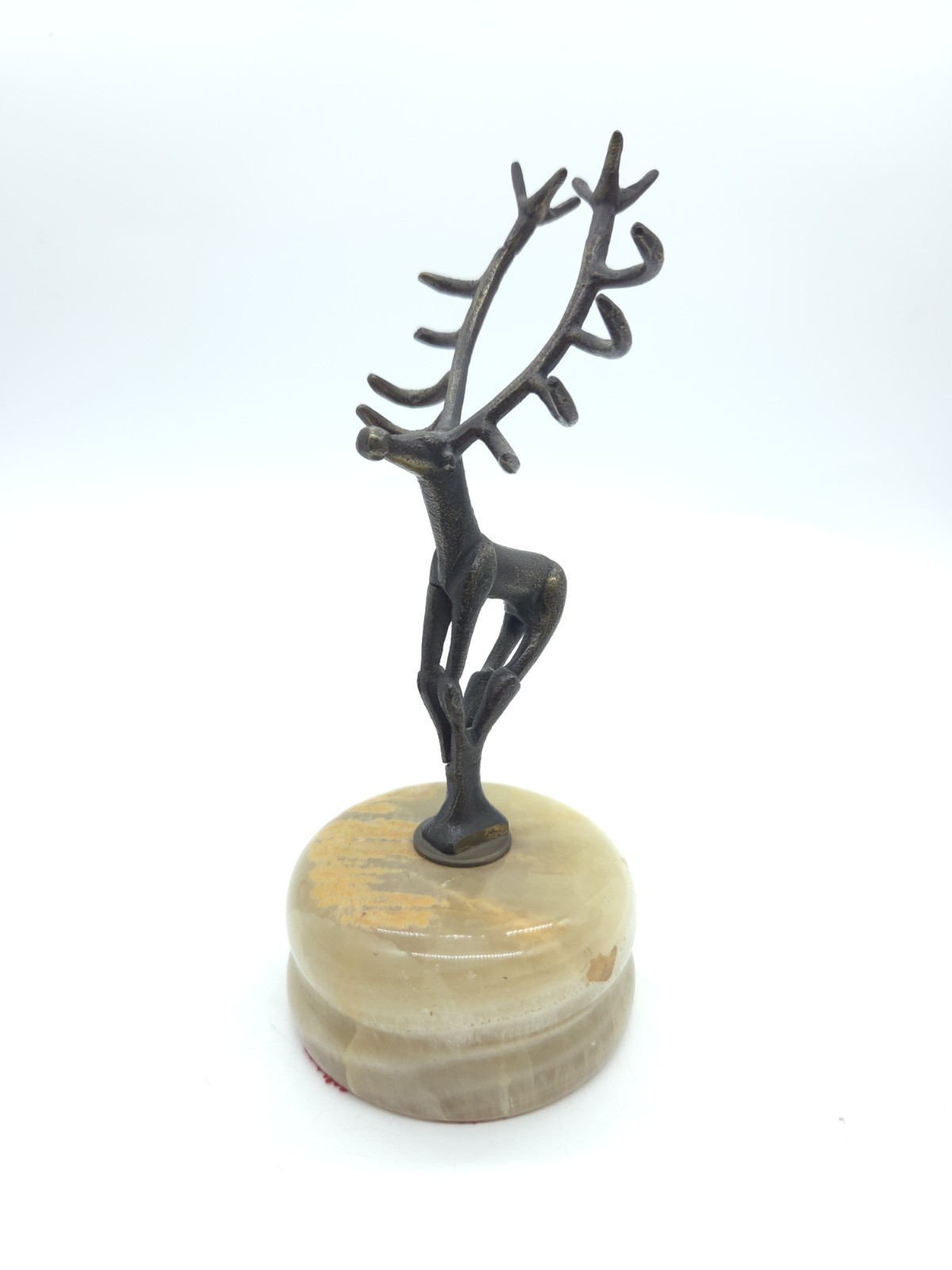 Vintage Bronze Metal Statue Of Hittite Deer on Marble Base MCM Brutalist 7.5″