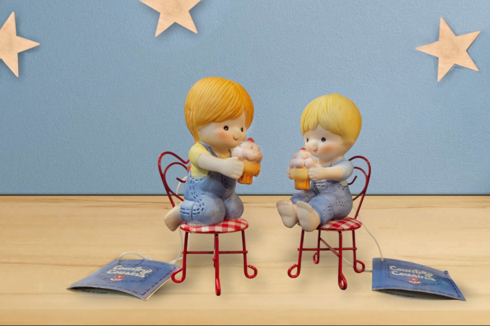 Vtg Cousins Figurine Enesco Kids Eating Ice Cream Cones Country 1980s Set of 2