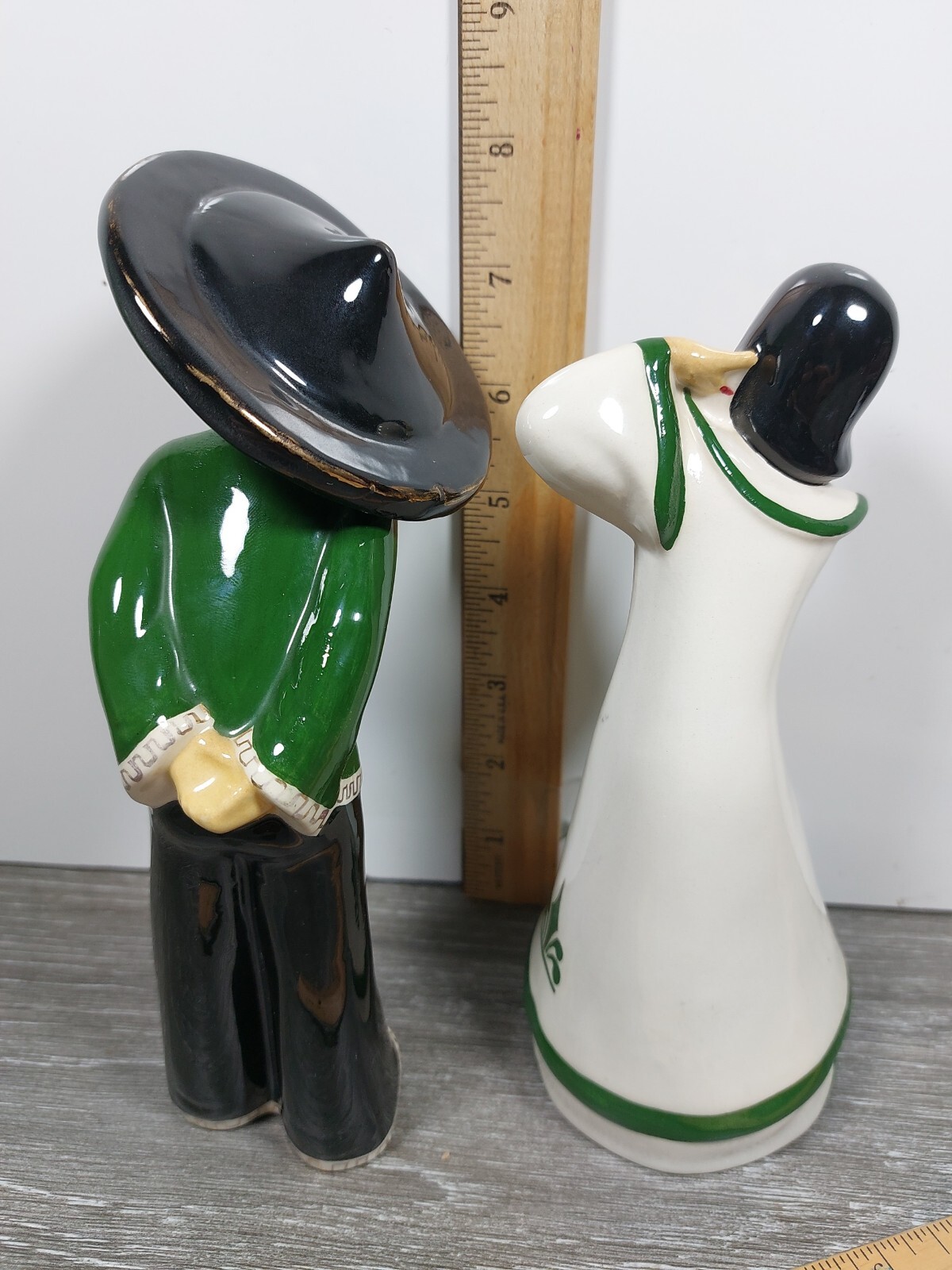 2 Vintage Ceramics MARGARET LINCOLN Green Asian Women 7 inch Figurines