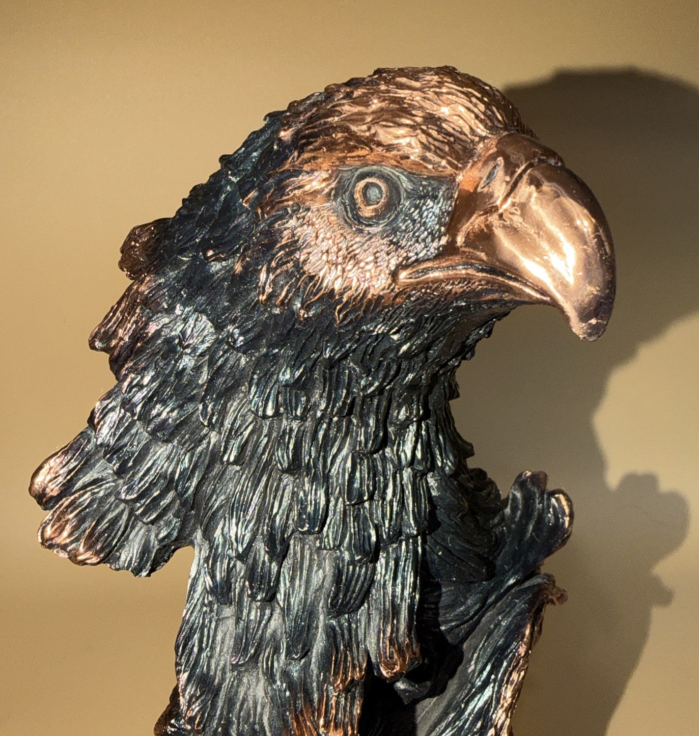 Brass Color Eagle Head Trophy Parts 8 1/2 inch Tall Black Marble? Base