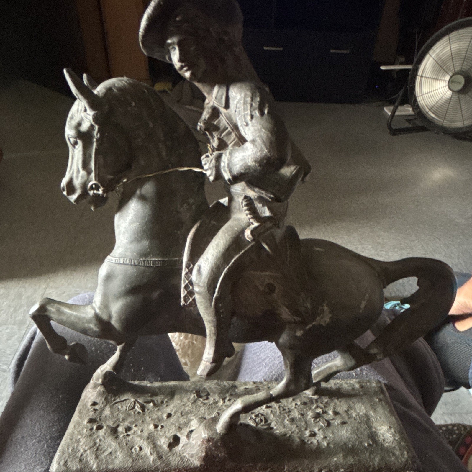 Bronze Metal Cowboy on Horseback Statue Figurine, Western 3D Metallic Finish