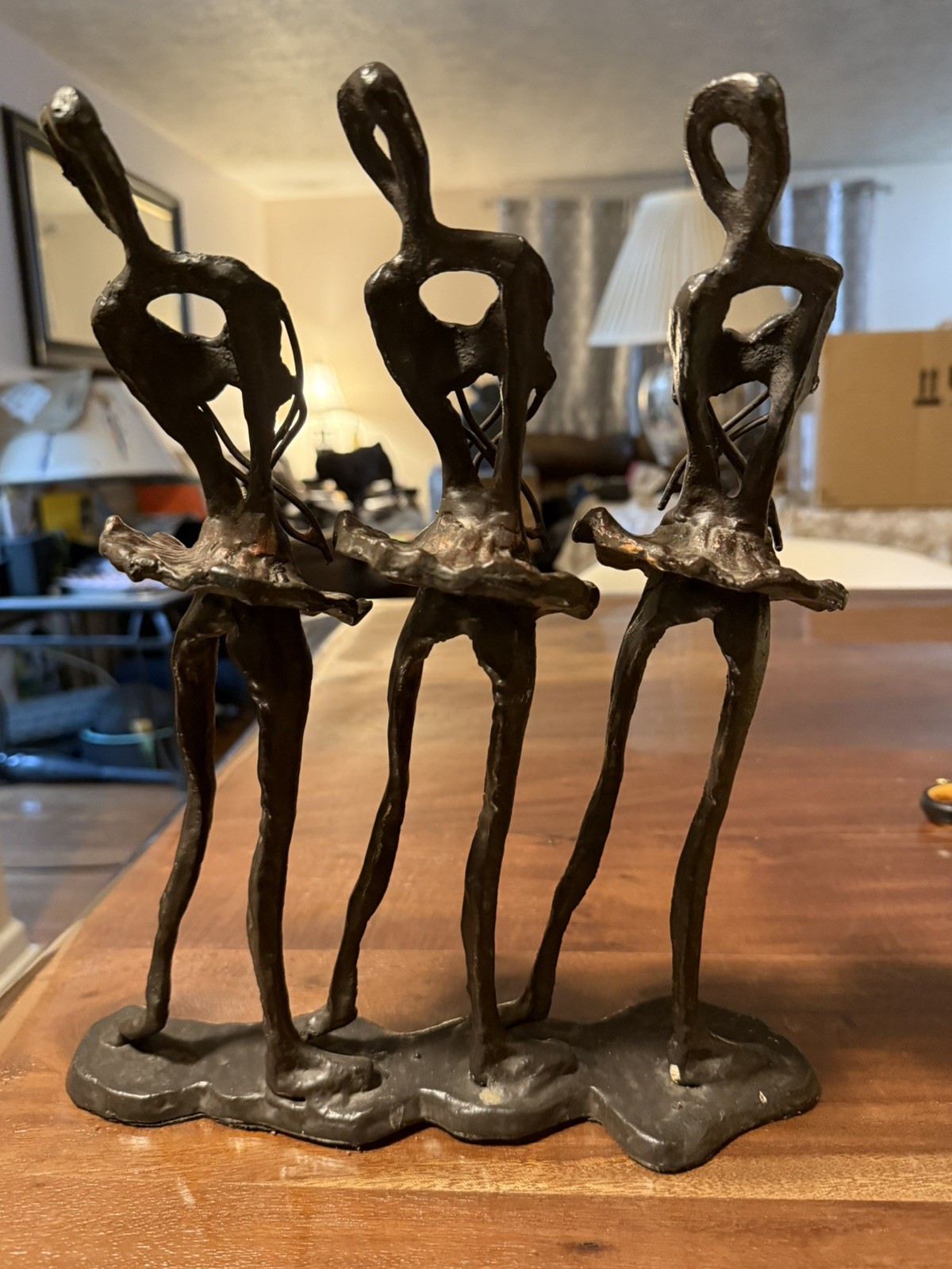 Vintage Heavy Metal/Bronze Abstract Art 3 Dancing Ballerinas Sculpture 12.5″tall