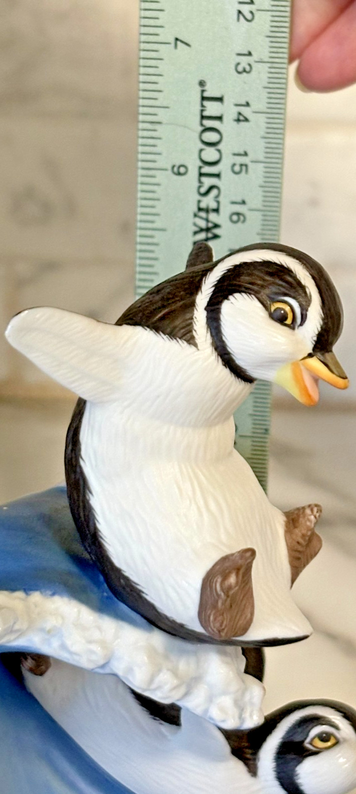 1992 Franklin Mint Porcelain Penguin Figurine Whoosh Artist M Emblem Hand Paint