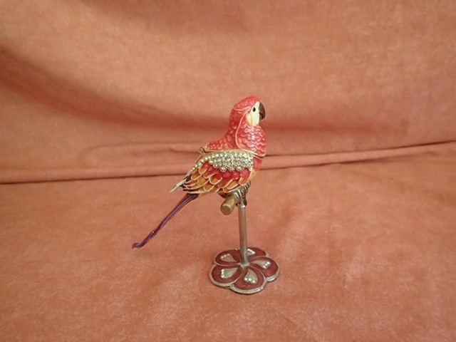 Cloisonné Parrot Figurine Trinket Box Hinged Head w/Magnet Jeweled Enamel Bird