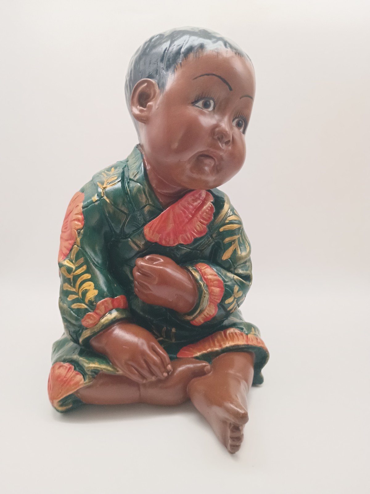 Large Vintage Asian Boy Sitting Chalkware Esther Hunt style Early 20th Century