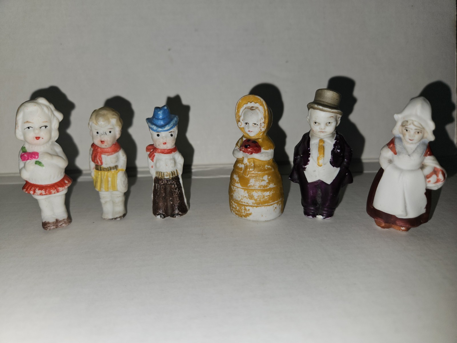 Ant. Bisque Porcelain Penny Doll/Frozen Charlotte Figurines 3 Germany & 3 Japan