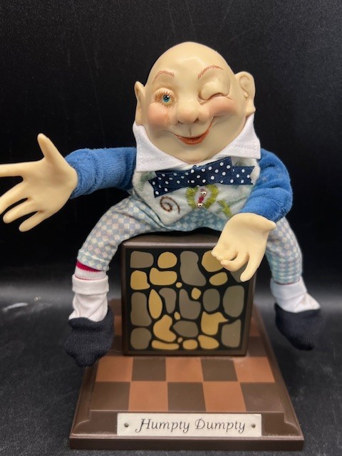 Humpty Dumpty Doll Figurine On top of Display Stand Wood Base with Plaque HTF