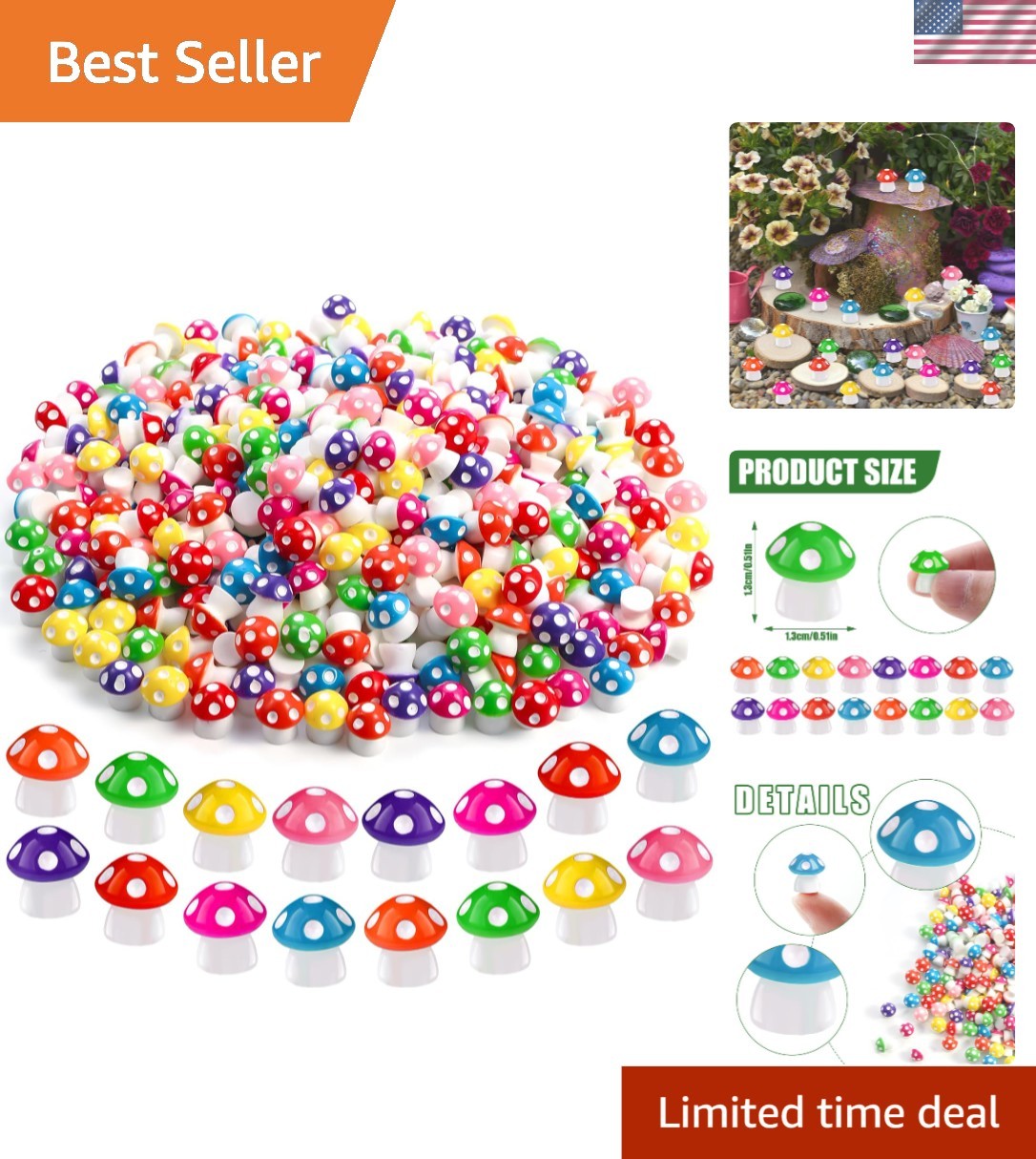 Vibrant 100pcs Tiny Resin Mushrooms – 8 Colors for Creative Miniature Landscapes