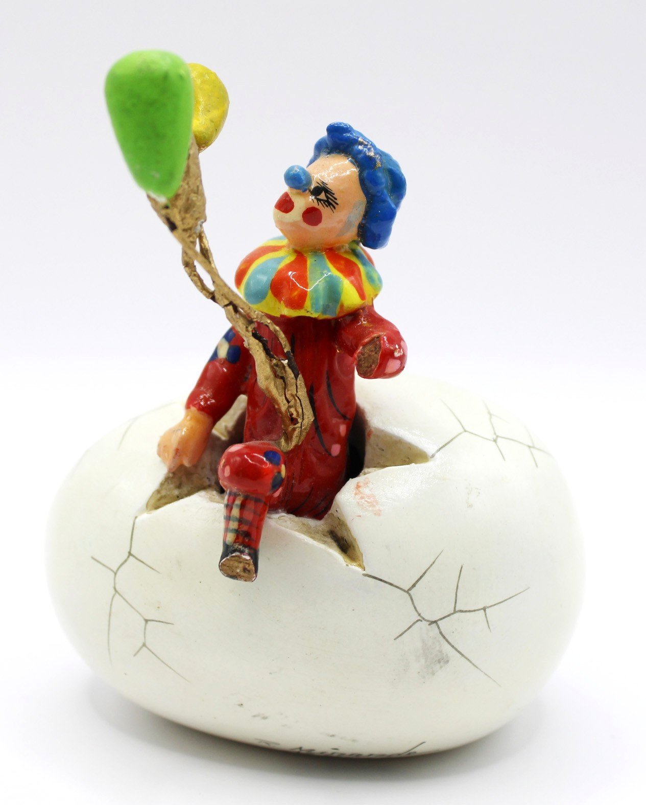 Vintage Signed R. Miranda Mexico Clown Hatching from Egg – Figurine