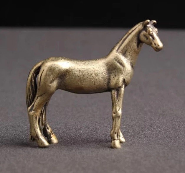 Brass Copper Long Tail Horse Animal Figurine Mini Statue Home Decoration Toy