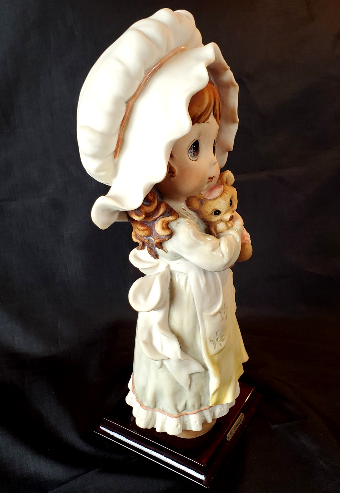 G. Armani Girl in Sleep Bonnet w/Bear 1984 Precious Memories Look Heavy 13.75″ H