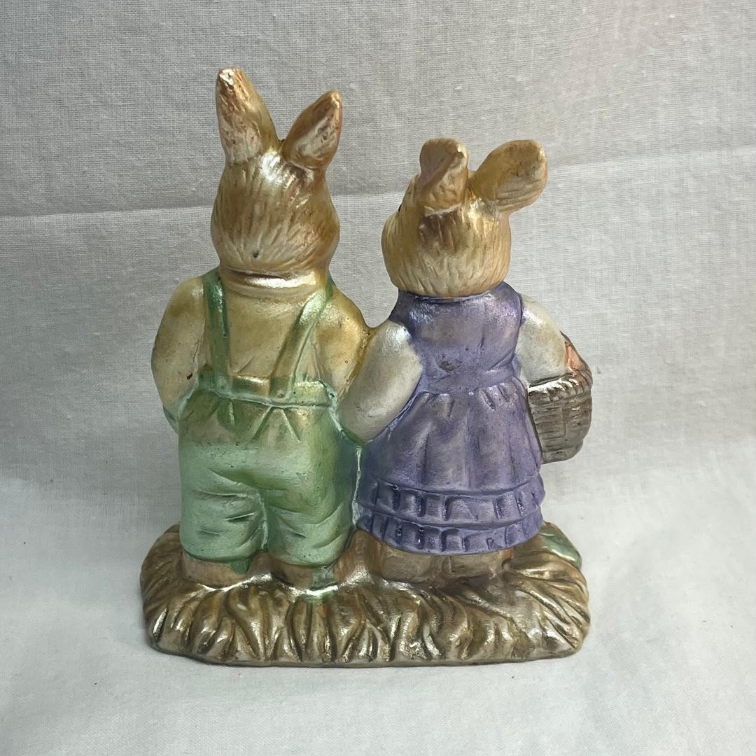 VTG K’s Collection Metallic Painted Clothed Rabbits Flora Ceramic2″Wx3 1/2″Lx4″H