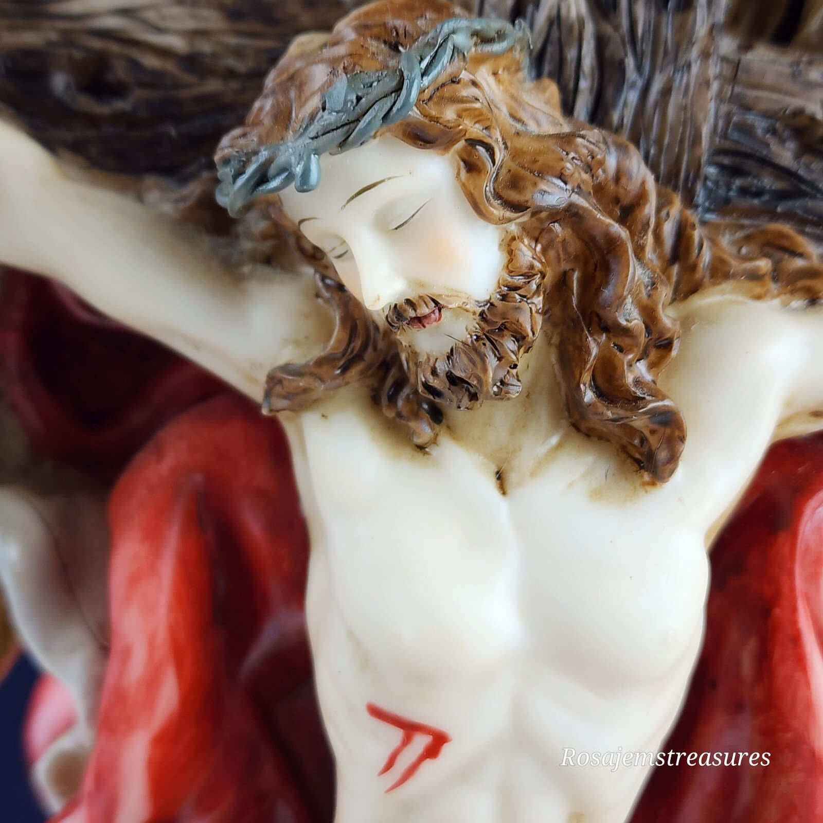 Autom, Holy Trinity – 18″ Resin Sculpture, Self Standing Crucifix on Wooden Base