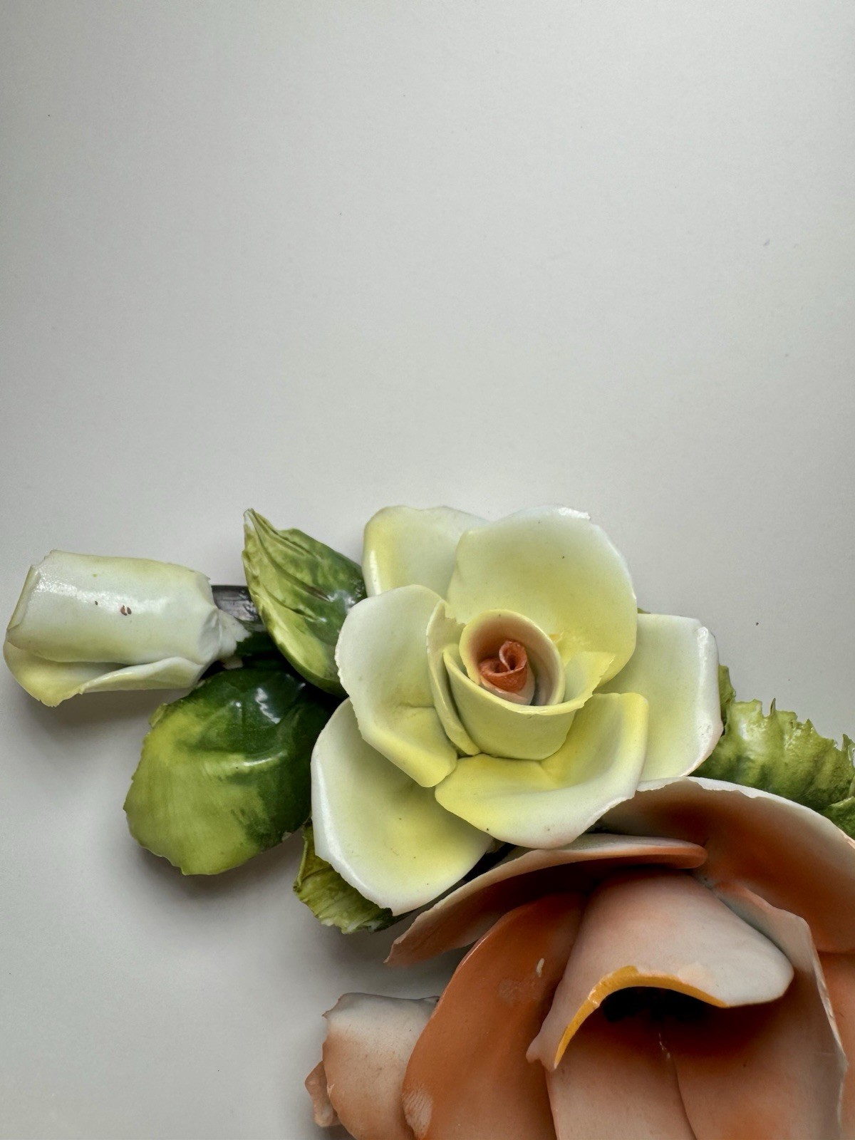 Vintage Porcelain Capodimonte Style Floral Bouquet Wall Plaque Rose Decor