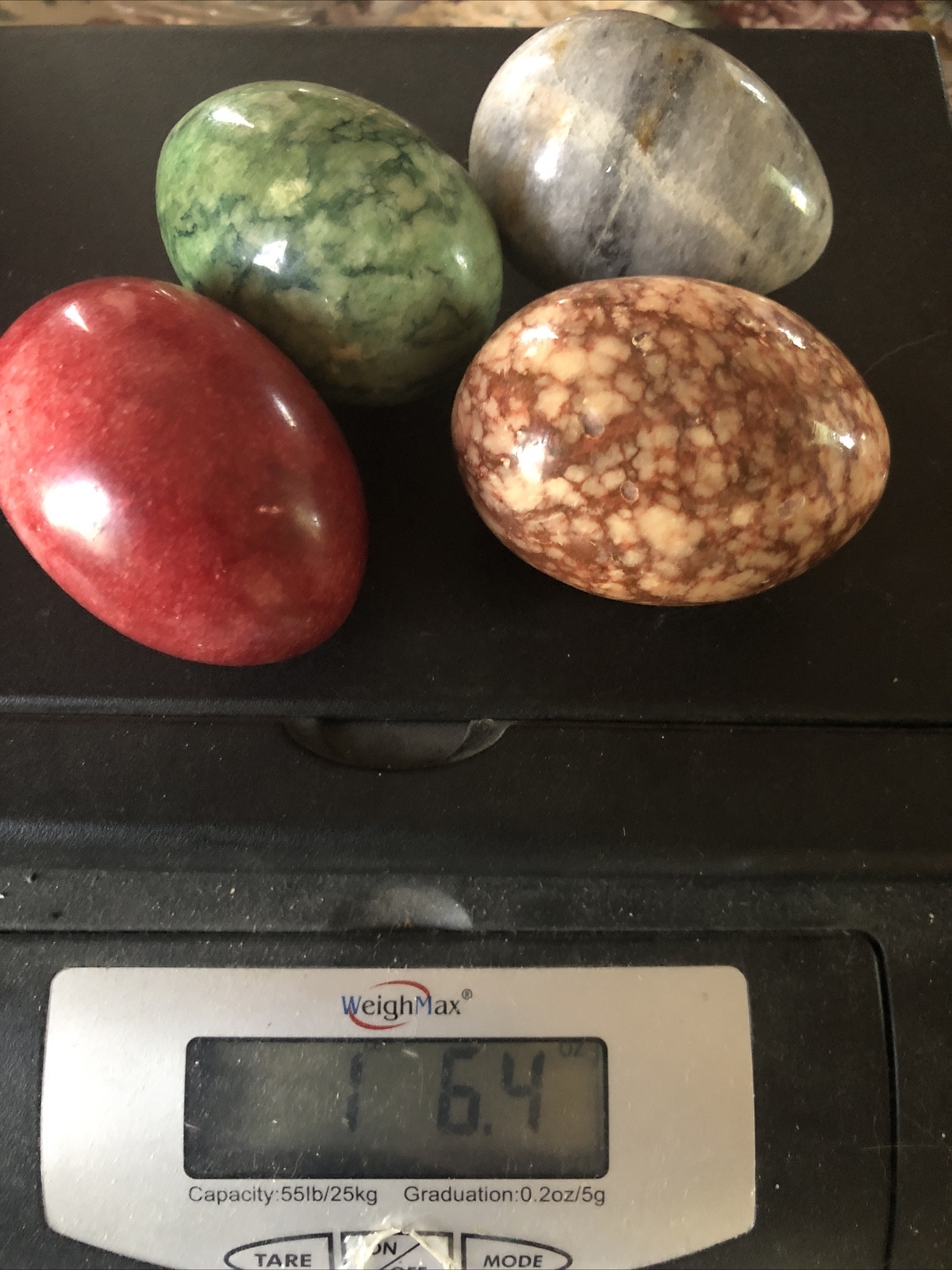 LOT 4 MARBLE / ALABASTER EASTER EGGS 2” RED GREEN GRAY BROWN BEIGE
