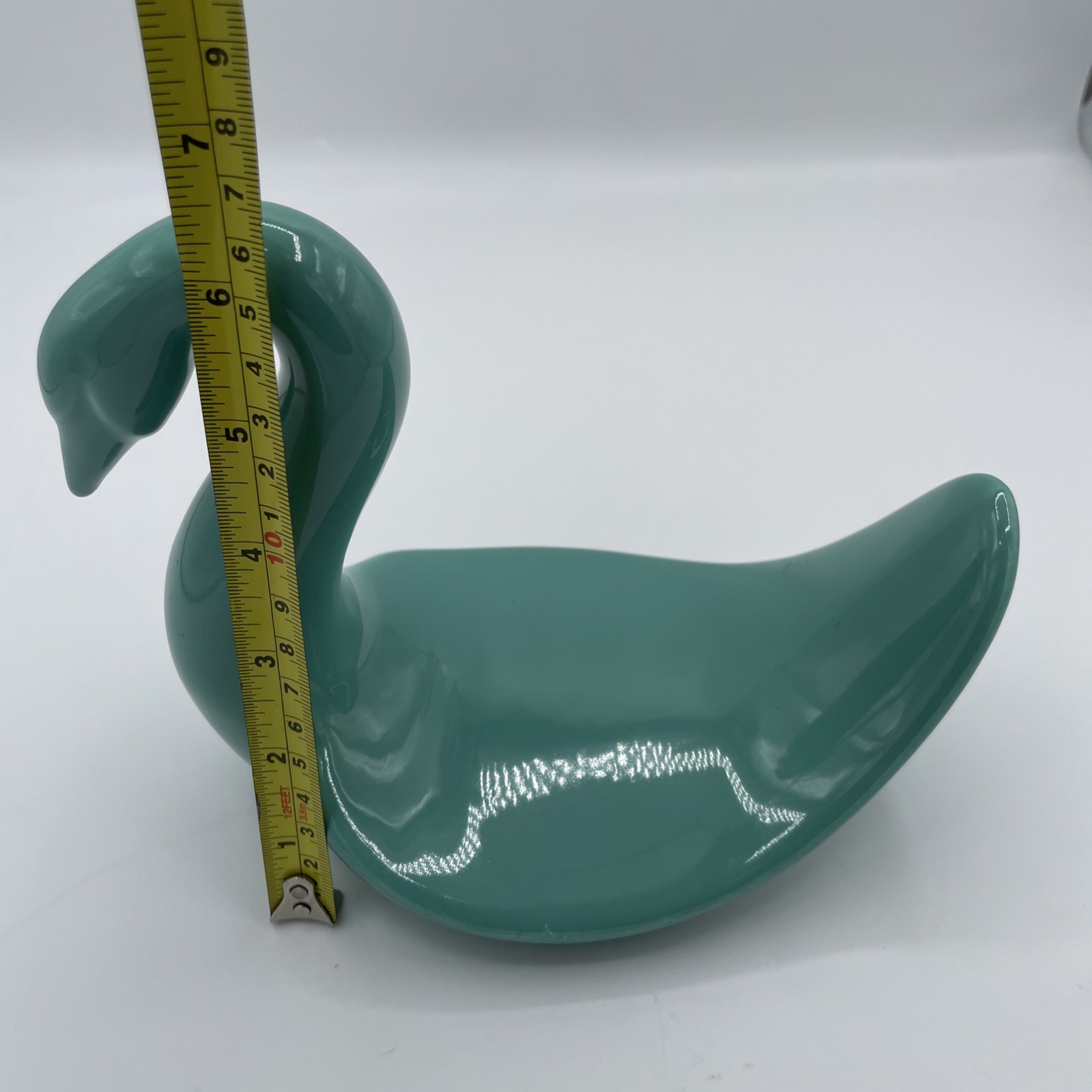 Vintage Teal Ceramic Swan Figural Bathroom Towel Washcloth Holder MCM