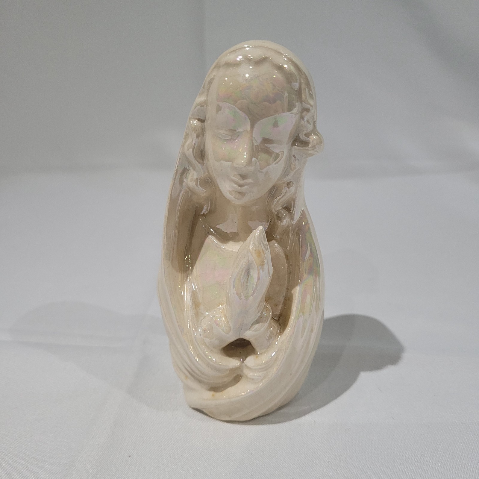 Elegant Vintage Glazed Ceramic Praying Virgin Mother Mary Figurine 5”-1979