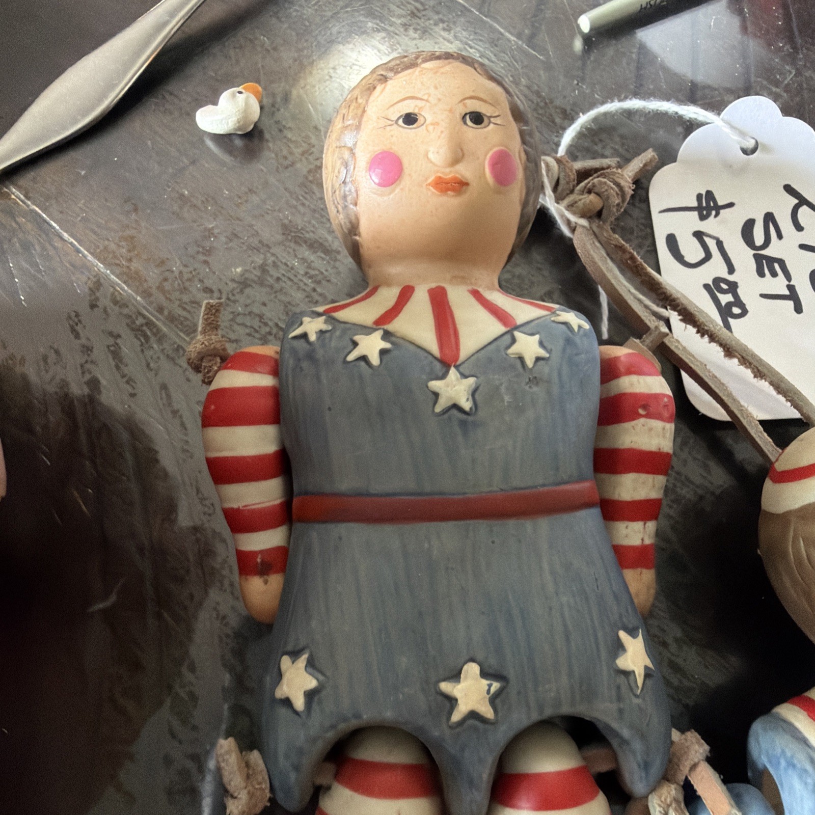 Vintage Ceramic Handpainted Rag Doll With Articulated Arms/legs Country Charm