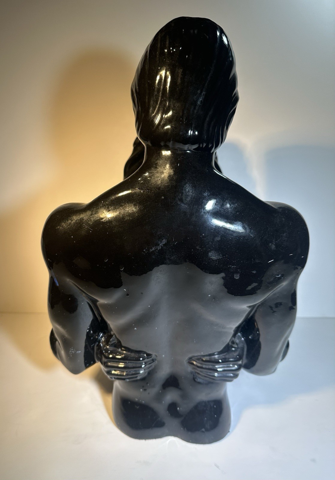 Black Ceramic Glossy Sculpture of Embracing Couple, Large Traditional Figurine