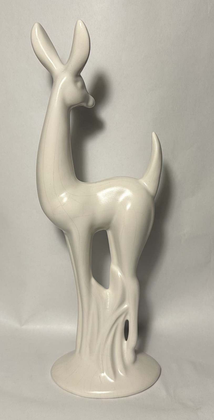 art deco MATTE WHITE DEER FIGURINES 12″