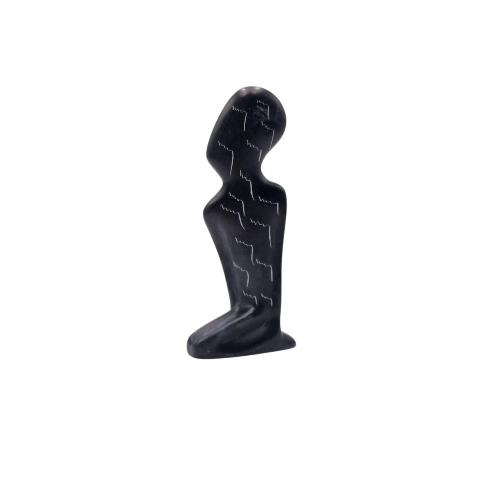 VTG Black Carved Soapstone 5.75″ Statue Figurine Abstract African Ethnic
