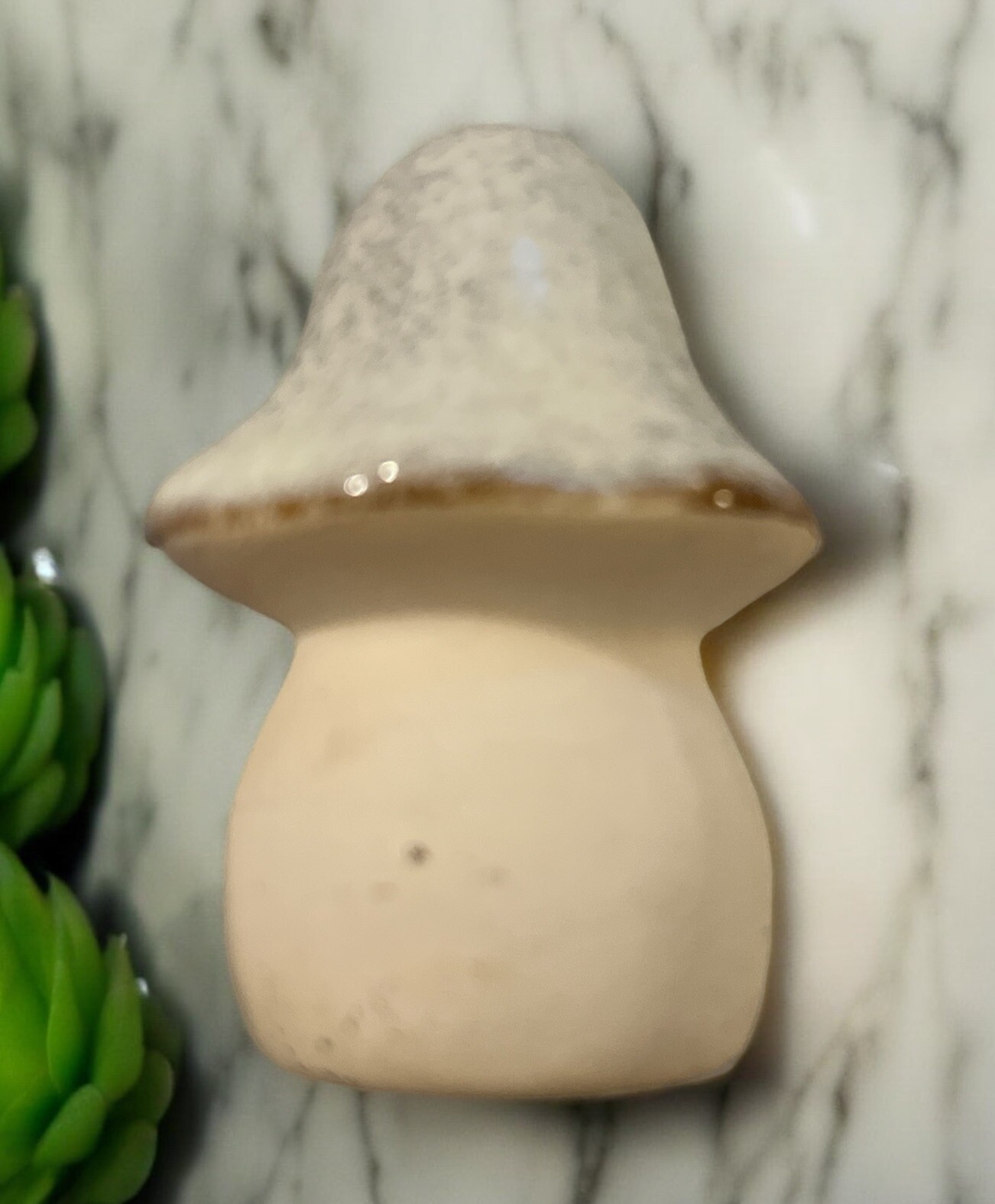 Small Ivory & Gray Ceramic Vintage Mushroom Shelf Sitter 3”-