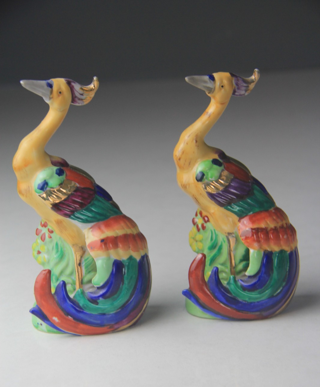 VTG Occupied Japan Multi-Colored Pheasant Bird Figurines w/ Long Tail Feathers